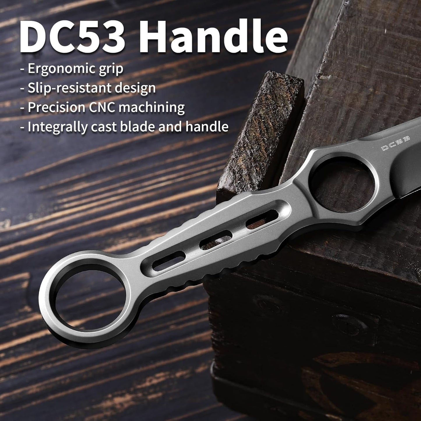 EDC Fixed Blade Knife with Sheath, Camping Knife Fixed Blade 3.3" DC53 Steel Outdoor Survival Blade Full Tang Hunting Knives for Men Women IB-01, Silver
