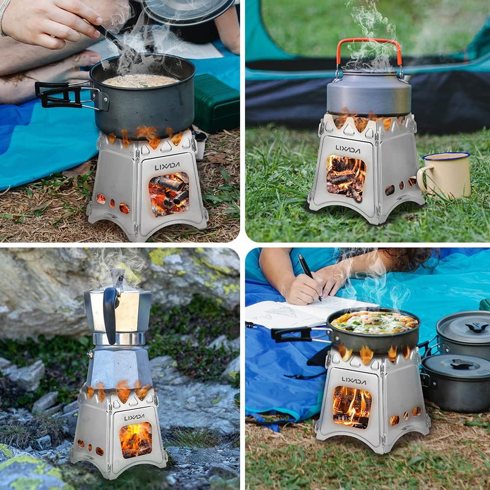 Portable Stainless Steel Camping Wood Stove - Lightweight Folding Backpacking Stove for Outdoor Cooking, Hiking, BBQ