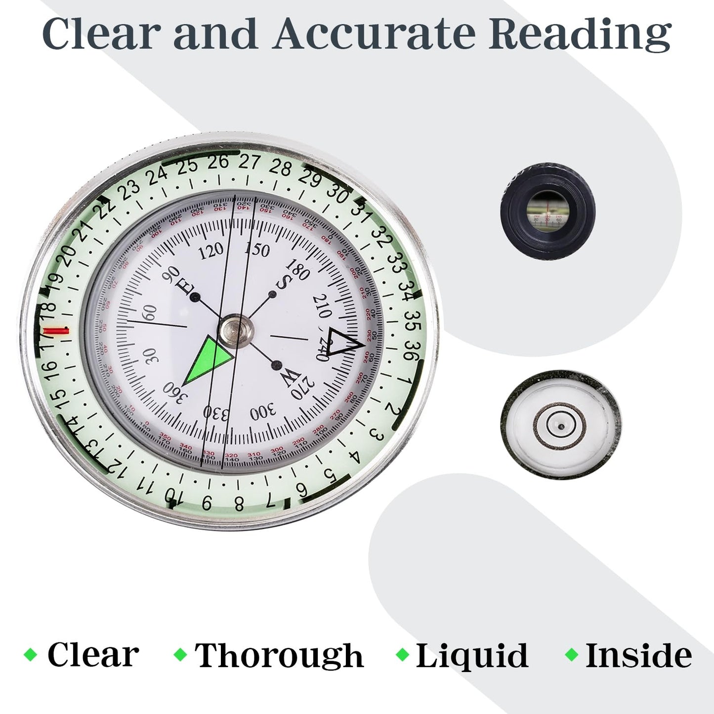 Aosdc Compass Hiking Compass - Navigation, Pocket, Waterproof, Shockproof, Military - Hiking, Climbing, Biking, Exploring, Geology, Outdoor Activities