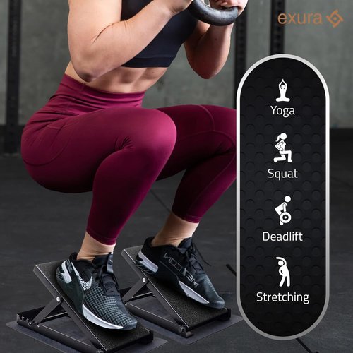 Slant Board Calf Stretcher Exura - Adjustable Slant Board, Knees Over Toes, Incline Board, Achilles Stretcher, Ankle Stretcher, Squat Wedge, Stretch Board, Physical Therapy, Calf Pro Board