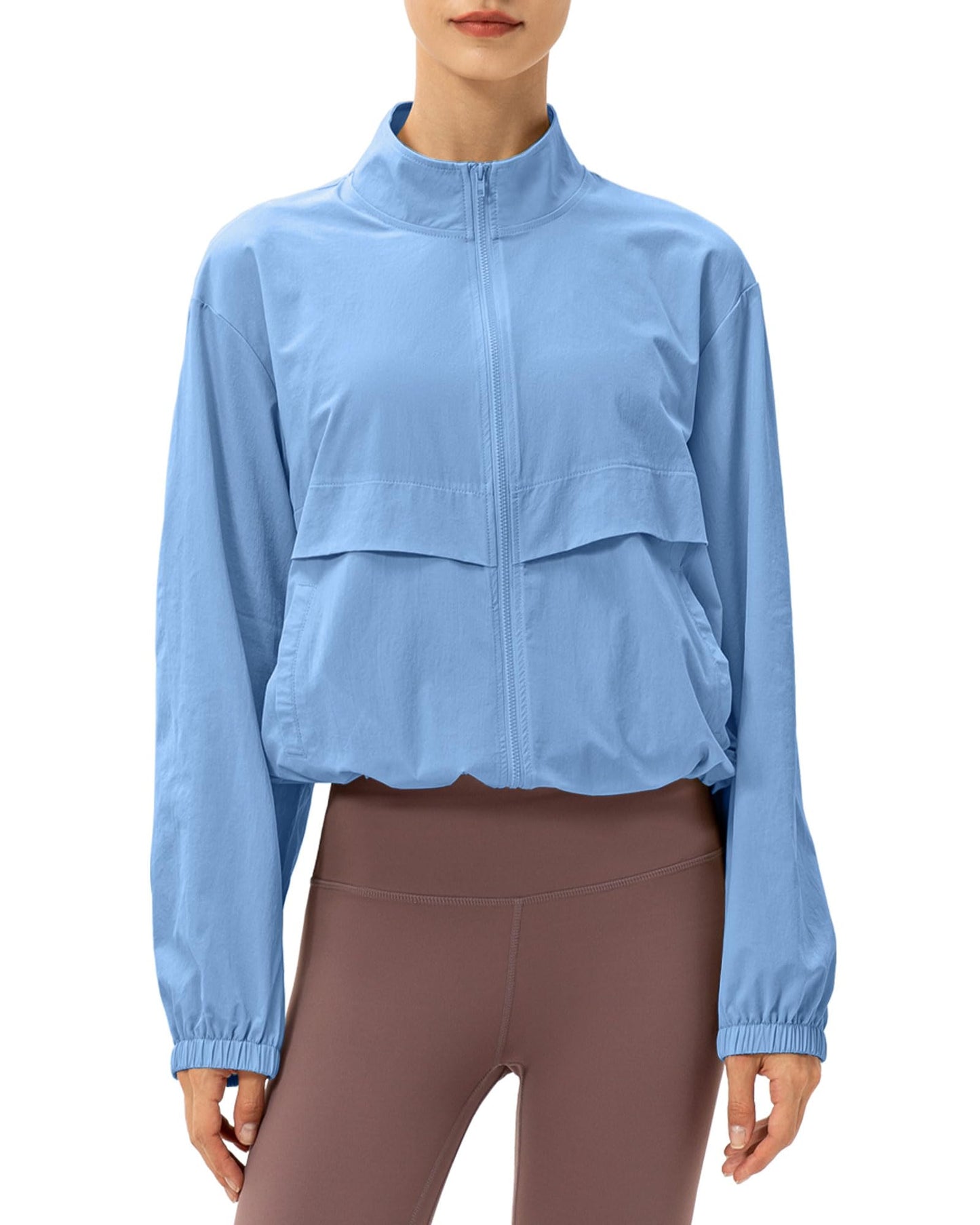 Locachy Women's Lightweight Zip Up Athletic Jacket Stand Collar Windproof Sun Protection Workout Outdoor Jacket Blue S