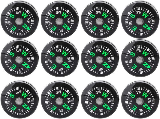 12Pcs Button Compass, Oil Filled Mini Pocket Button Compass for Camping, Hiking, Boating, Survival Bracelets Button Small