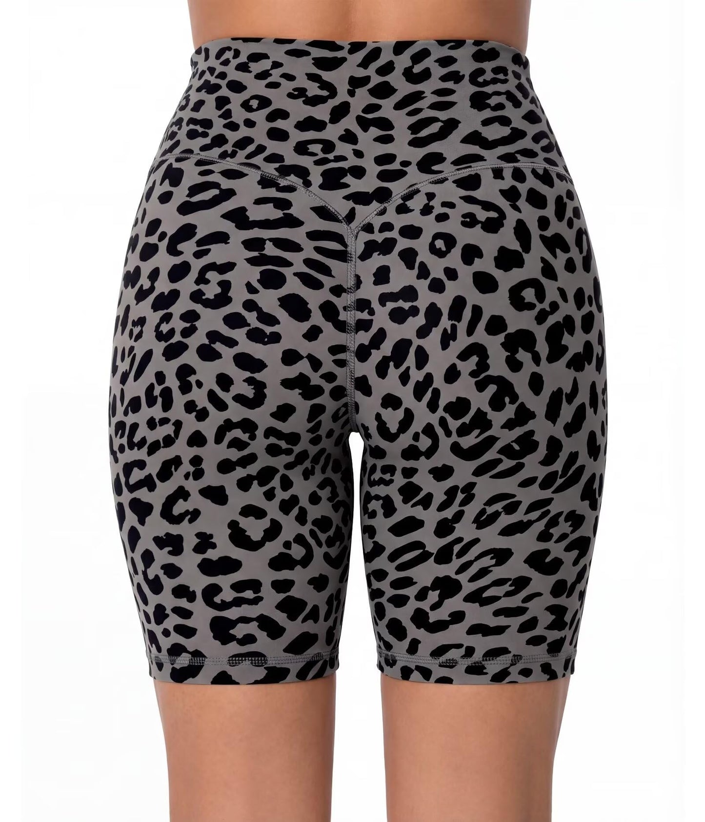 Sunzel 8" Waist Biker Shorts for Women No Front Seam Soft Yoga Workout Gym Bike Shorts Tummy Control Squat Proof Leopard Charcoal Gray X-Large