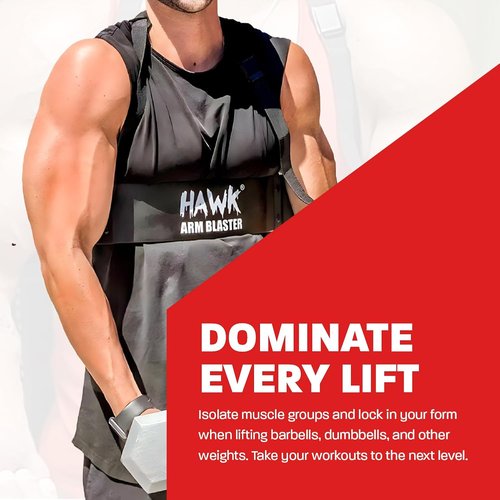 HWK Arm Blaster for Biceps & Triceps, Heavy Duty Aluminum Bicep Blaster with Thick Neoprene Padding for Neck Support, Adjustable Straps for Weightlifting & Bodybuilding, Portable Arm Workout Equipment