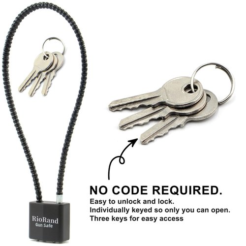 RioRand Keyed Cable Gun Locks Simple Operation 15" Compatible with Pistols, Handguns, Rifles, and Shotguns,Storage for Firearm Locking and Safety 1PC