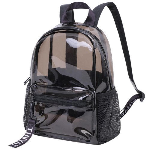 TINYAT Small Clear backpack for Women See Through Clear Bag Cute Transparent Backpack for Work, Concerts, Sports, Travel