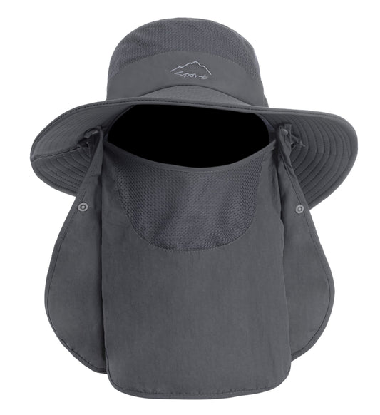 Mens Sun Hat with Neck Flap Quick Dry UV Protection Caps Wide Brim Fishing Hat Summer Beach Hat Outdoor Hiking Hat UPF 50+ Dark Gray