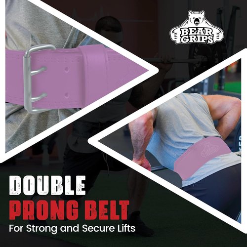 Bear Grips Weight Lifting Belt 7mm Weightlifting Belt Padded Gym Belt Double Prong Squat Belt Leather Workout Belt Powerlifting Deadlift Belt Back Support Exercise Belt Training Cinturon Purple Large