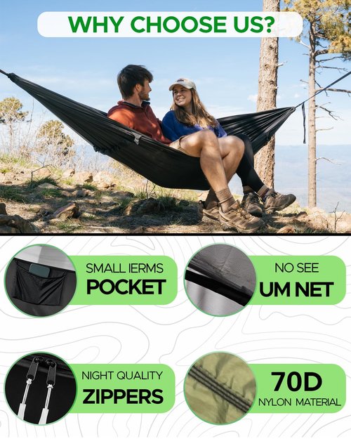 Sunyear Camping Hammock with Net - Double&Single Hammock with House-Like Net- Easy Setup & Pack, Lightweight & Portable, Perfect for Hiking, Backpacking, Outdoor Sleeping
