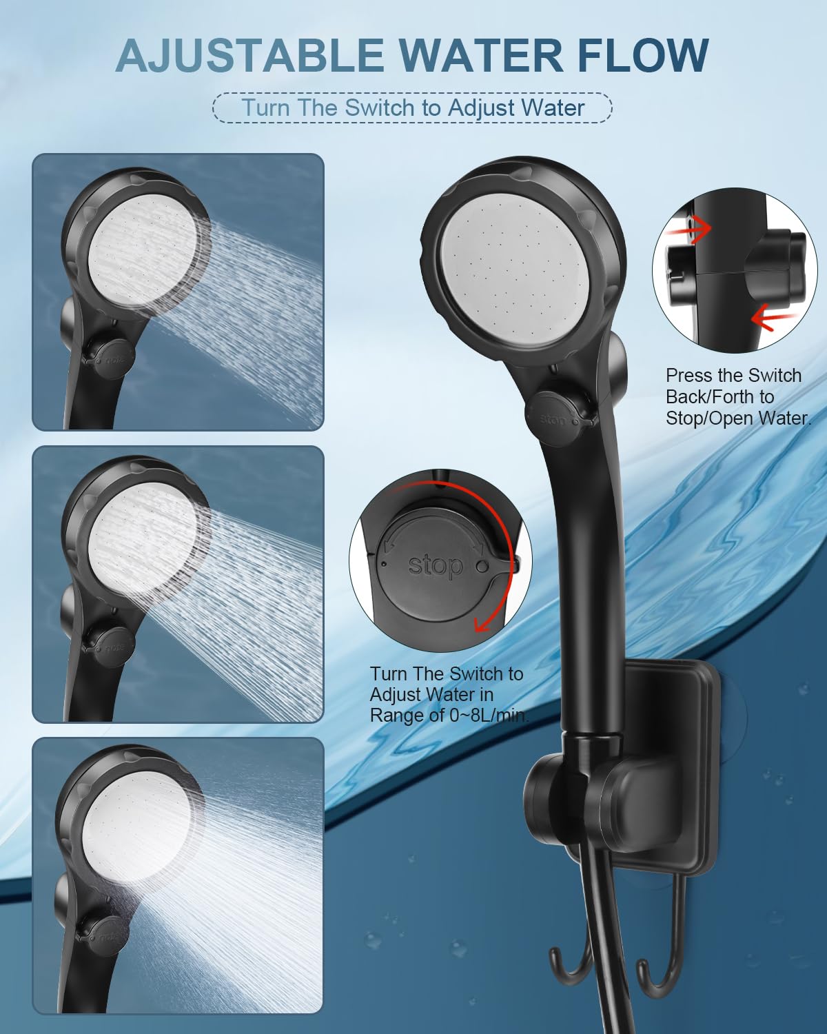 AUTOPkio Portable Camping Shower, 6000mAh Rechargeable Camp Shower Pump with USB Cable & Electric Outdoor Shower Head Sprayer for Camping, Hiking, Pet Bathing, Washing