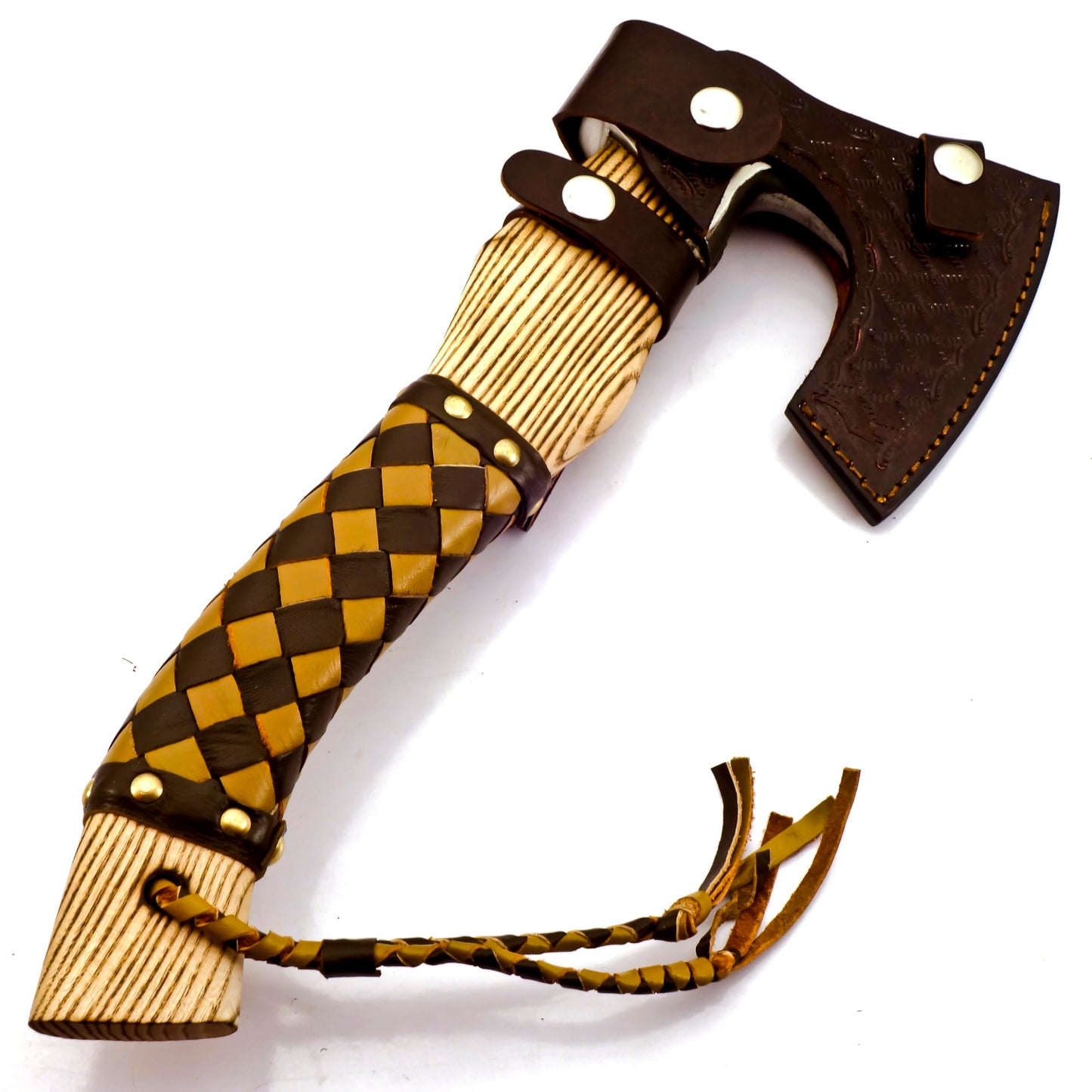SIZZCO Custom Forged Carbon Steel Viking Style Bearded Axe - Real Hatchet, Throwing & Camping Axe with Leather Wrap Best Gift for Anniversary, Valentine's Day, Birthday with Premium Leather Sheath