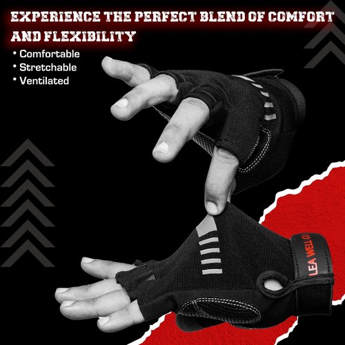 LEA WELL CO Workout Gloves! Premium Grip, Wrist Support, and Comfort. Weight Lifting Gloves for Men and Women for Bodybuilding, Gym Training and Exercise (Black, X-Large)