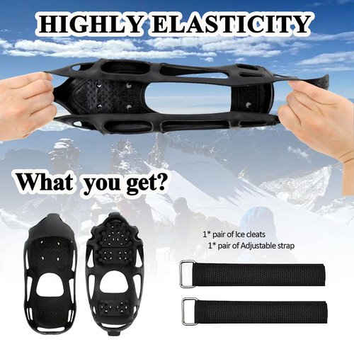 MOVOYEE Ice Cleats for Shoes and Boots Women Men Kids, Crampons for Hiking Boots Climbing Fishing Jogging Footwear,Rubber Stainless Steel Traction Nonslip Grips Spikes for Shoes On Ice Winter Walking