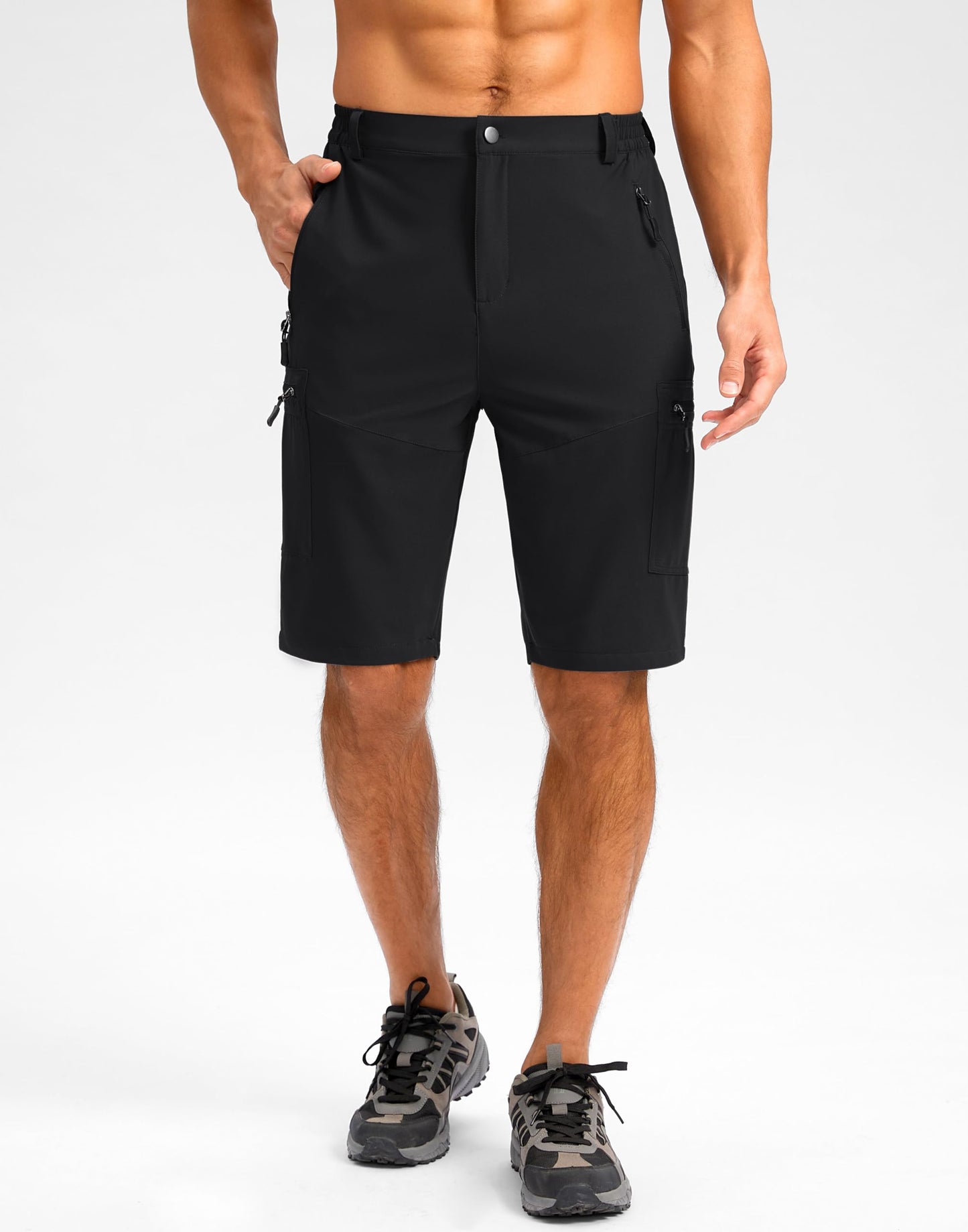 Pudolla Men's Hiking Shorts 11" Lightweight Cargo Work Shorts for Men Summer Travel Golf Casual Outdoor with 5 Pockets(Black X-Large)