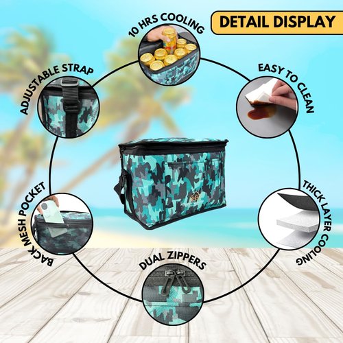 Outer Woods Insulated 8 Can Cooler Bag | Fits 8 x 500ml Beer Cans | Keep Drinks Cool for up to 10 Hours | Ideal for Carrying Beer, Soda, Juice, Milk and Water (Teal Forest)