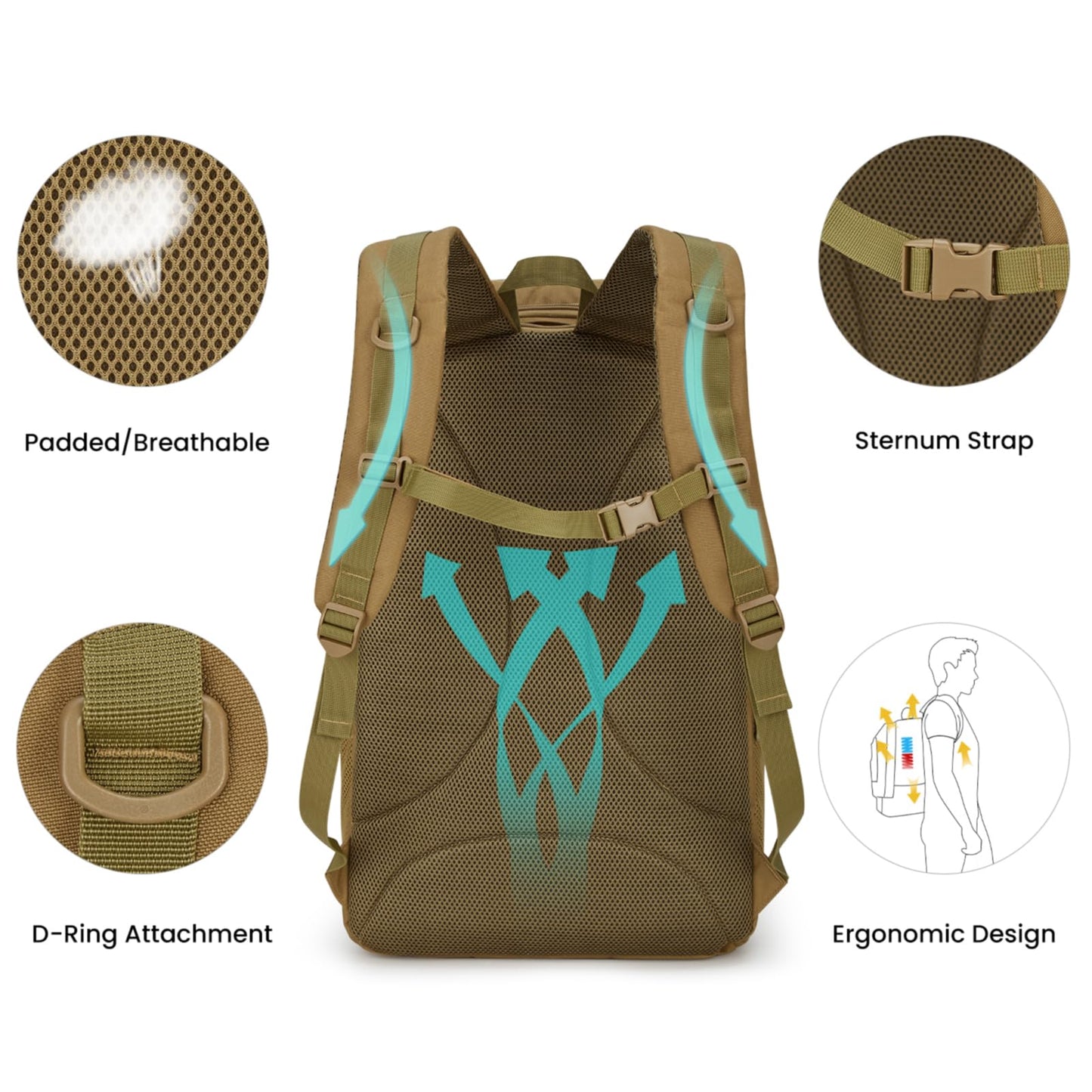 G4Free 45L Military Tactical Backpack 3 Day Assault Survival Molle Pack for Hiking Camping Traveling(Tan)