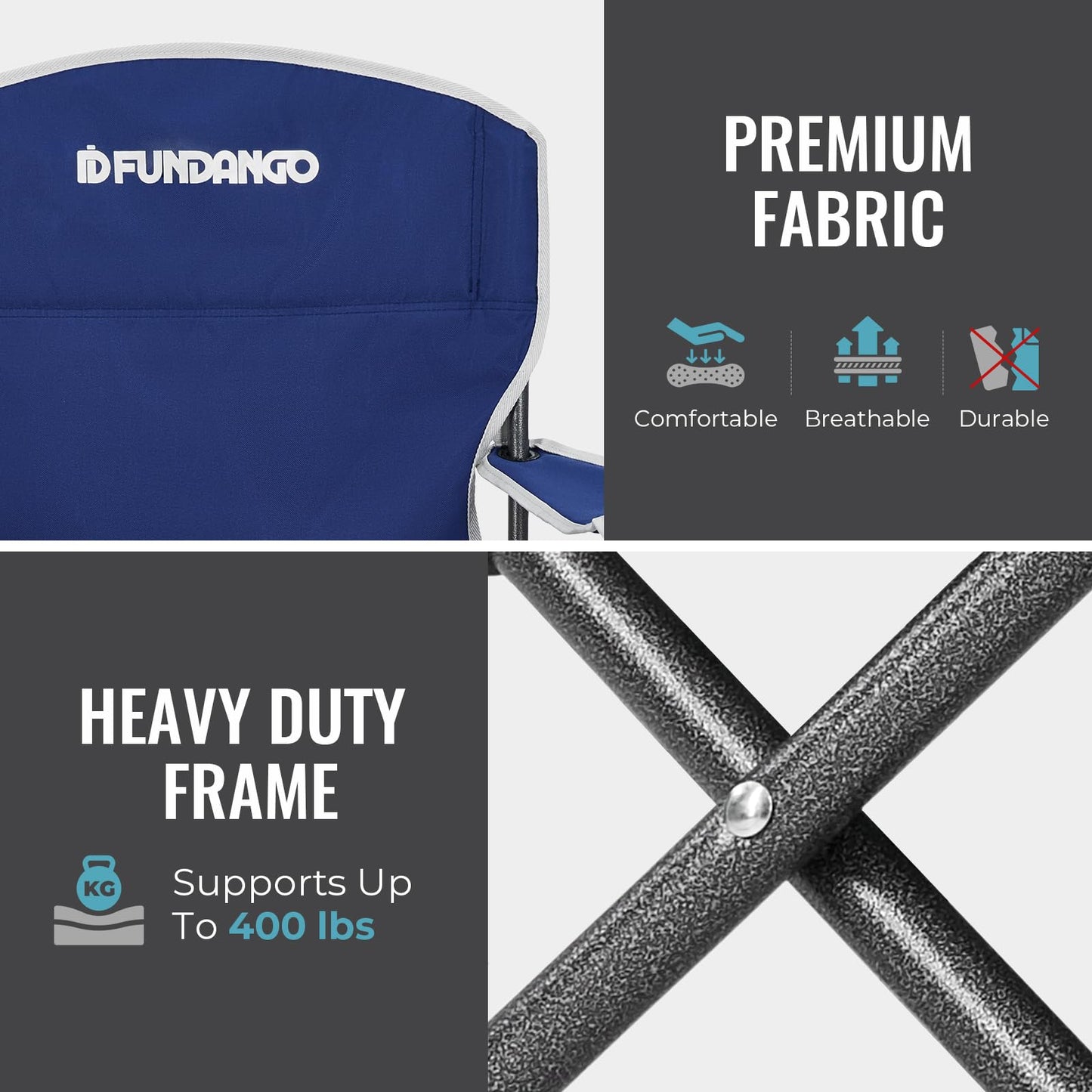 FUNDANGO Folding Camping Chair with Table, Portable Heavy Duty Outdoor Padded Chairs for Adults with Cup Holders for Lawn Beach Picnic Outside Travel (Blue)