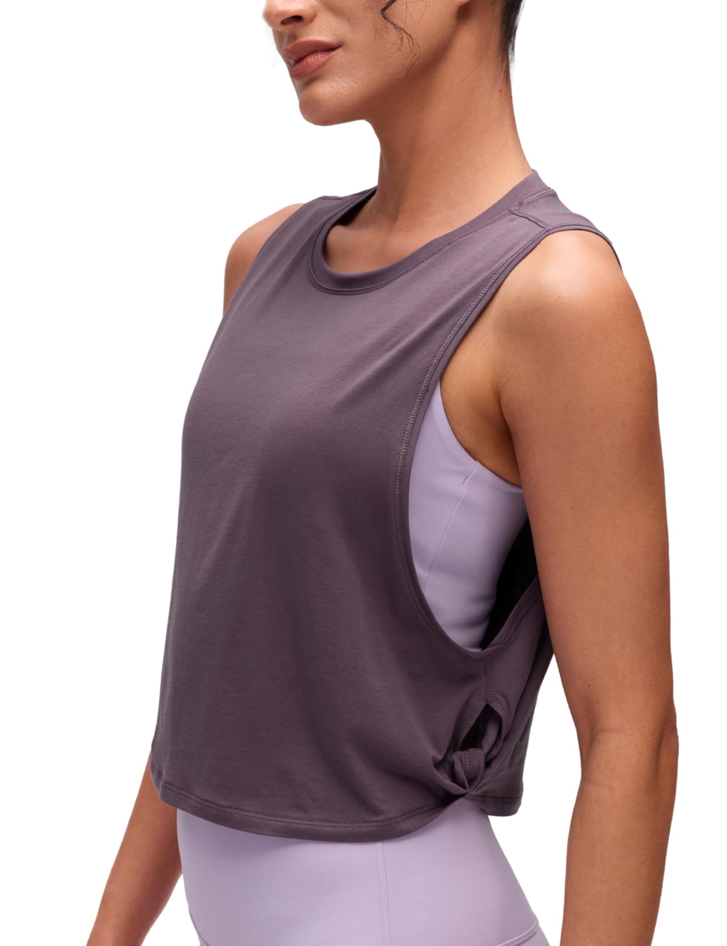 CRZ YOGA Pima Cotton Large Armhole Tank Tops for Women - Workout Sport Athletic Yoga Running Gym Loose Crop Sleeveless Shirts Purple Gray Medium