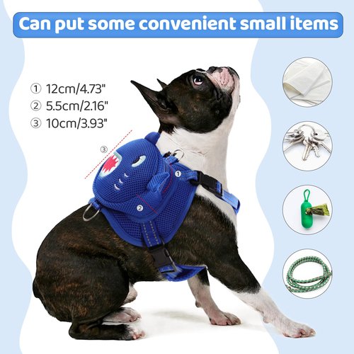 OUOBOB Dog Harness with Backpack, Adjustable Dog Backpack Harness for Small Medium Dogs, No-Pull Breathable Backpacks for Dogs to Wear, for Traveling, Hiking, Camping, Training, Blue M
