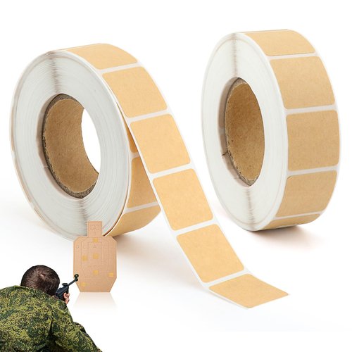EMVANV 2000pcs/2 Rolls Target Pasters, Square Self-Adhesive Target Stickers for Shooting Range Practice (Brown, Craft Paper)