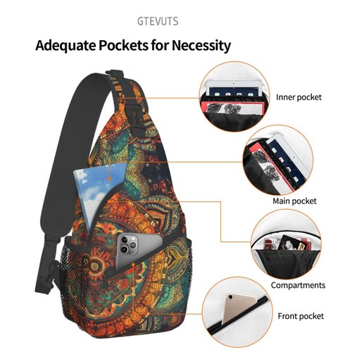Mandala Sling Backpack Chest Bag Crossbody Shoulder Bag Gym Cycling Travel Hiking Daypack For Men Women