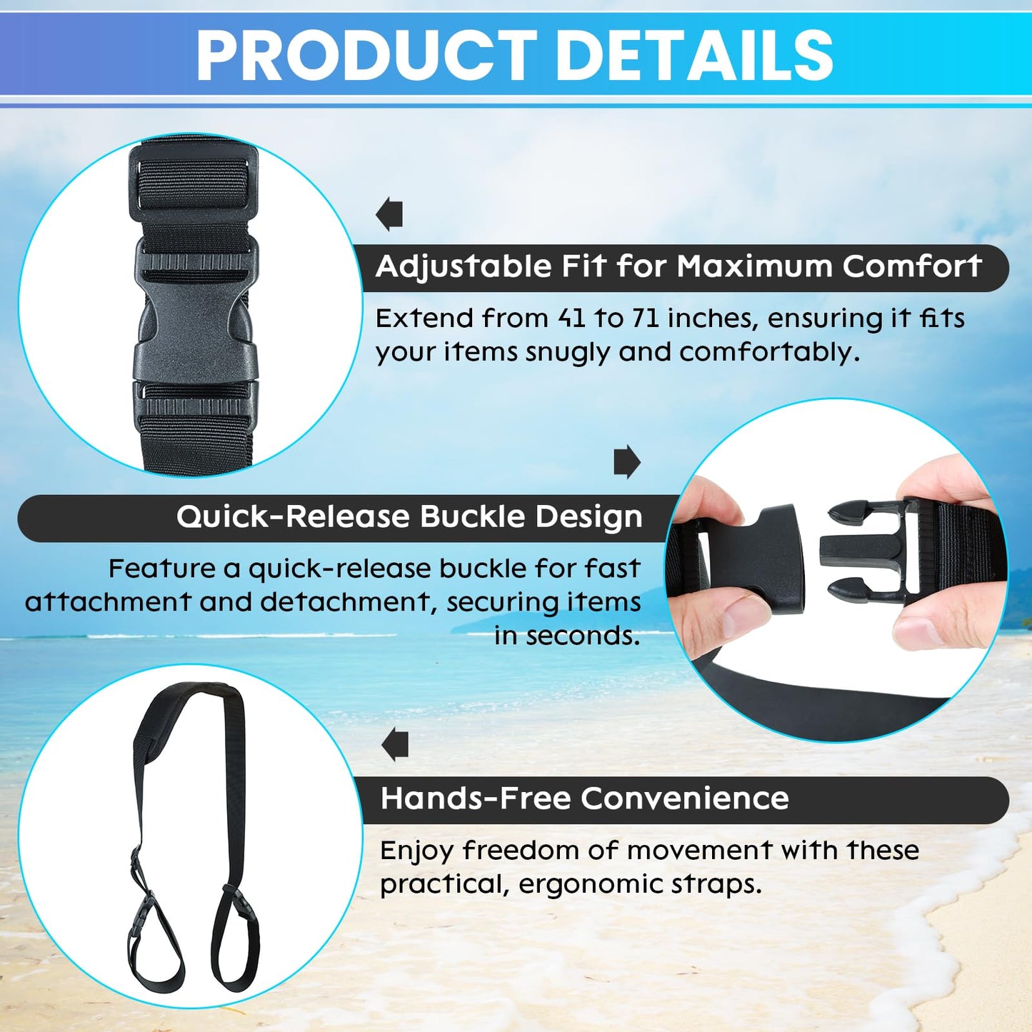 AMGSH Carrying Strap for Folding Chairs, Adjustable Shoulder Straps Beach Chair Straps for Carrying Ideal for Yoga Mats, Camping and Outdoor Activities (Black, 1 Pcs)