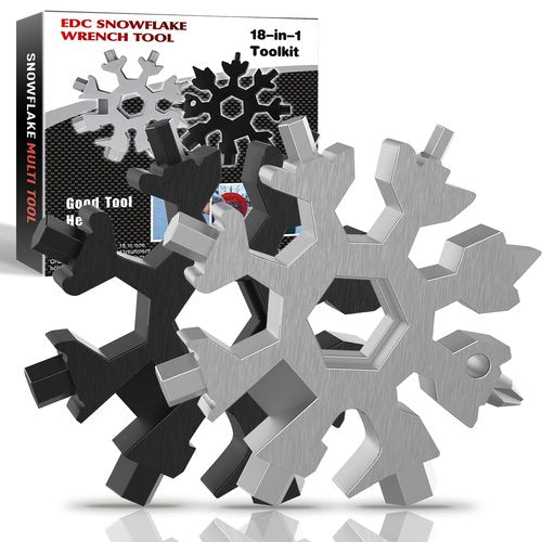 Stocking Stuffers for Men, FODARSAI 18-in-1 Snowflake Multi Tool, Cool Camping Tool Gadgets for Men, Unique Gifts for Dad, Husband, Boyfriend (Silver+Black)