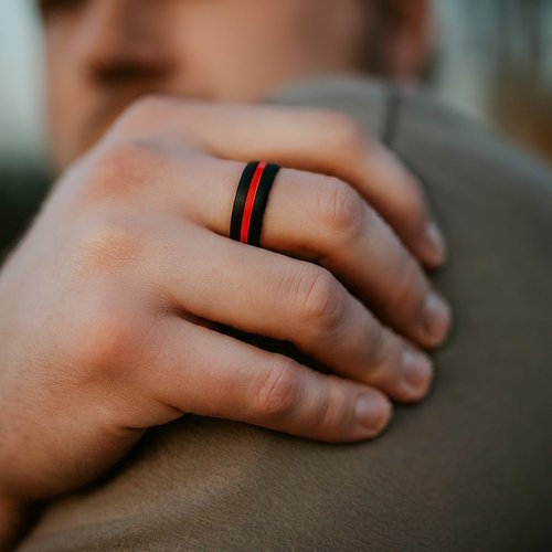 DYNOFIT Silicone Ring - Comfortable 4 Piece Set of Mens Wedding Band - Durable, Flexible Rings for Men - Perfect for Active Men, Blue Collar Workers, First Responders (12)