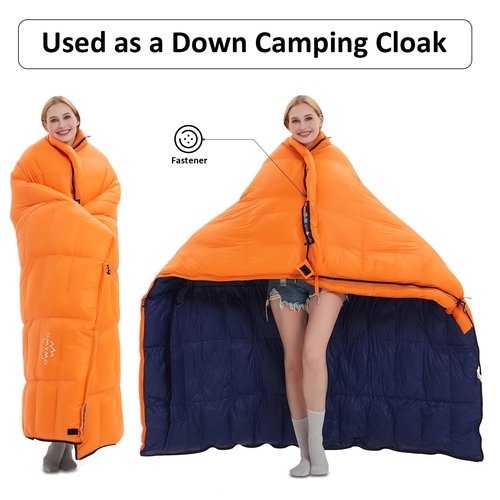 OMVMO 0 20 Degrees F Camping Sleeping Bag for Adults,4 Season Rectangle Down Fiber Sleeping Bag for Camping Hiking,Used as Blanket Quilt or Cloak (Orange/20℉/Right Zipper, Regular(Fits up to 6'0''))