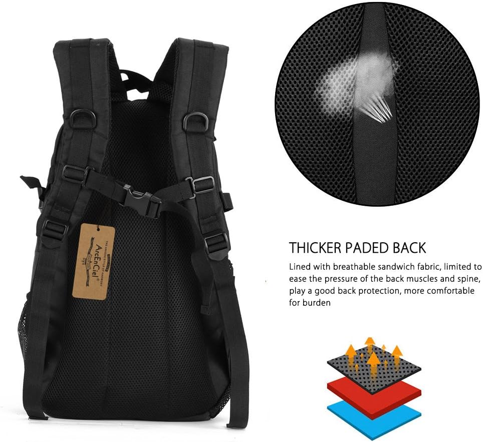 ArcEnCiel Motorcycle Backpack Tactical Military Bag for Outdoor Hiking Camping Trekking - Rain Cover+Patch Included