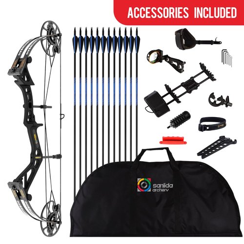 Sanlida 2024 New Dragon X7 Ready to Hunt Compound Bow Package for Adults, Archery Compound Bow and Arrow Set, 0-70 Lbs Draw Weight, No Bow Press Needed, Limited Life-time Warranty (Black)