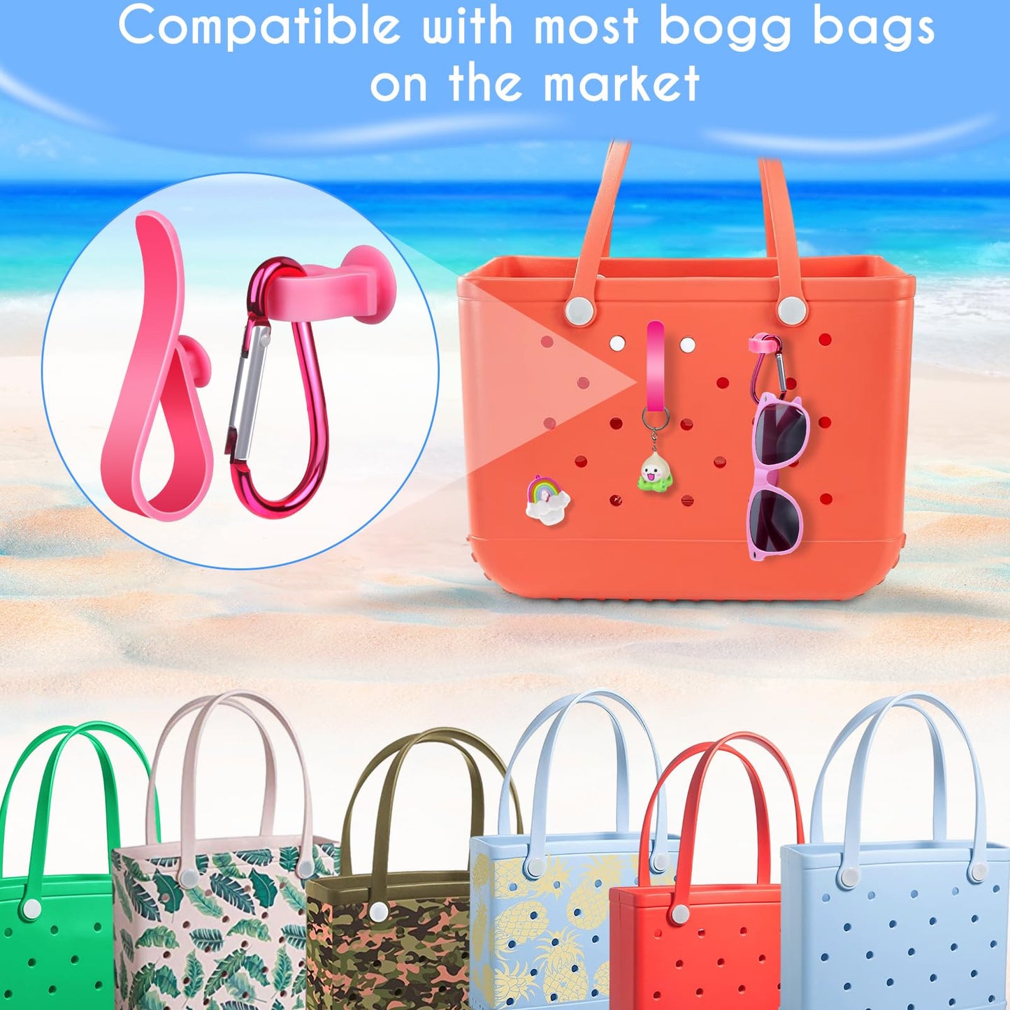 AIERSA Inserts Hooks Accessories for Bogg Bag,Charms Key Holder Carabiner for Bogg Bags,Pouch Earphone Tassel Keychain Holder Attachment Compatible with Simply Southern Rubber Beach Bags -Red