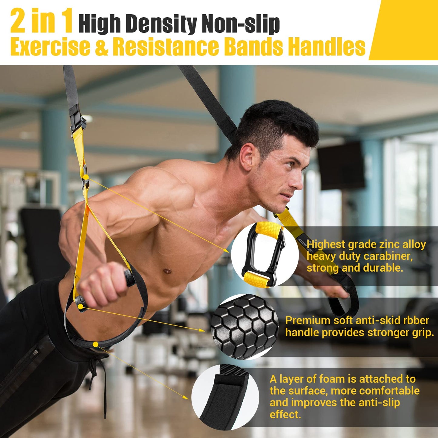 Home Resistance Training Kit, Resistance Trainer Exercise Straps with Handles, Door Anchor and Carrying Bag for Home Gym, Bodyweight Resistance Workout Straps for Indoor & Outdoor(Yellow)