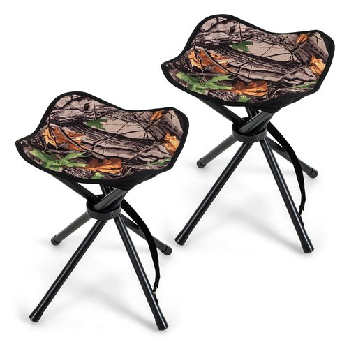 Tangkula 2 Pack Camouflage Hunting Stool, Heavy-Duty 4 Legged Folding Stool with Carrying Strap, Lightweight Portable for Hunting, Fishing, Hiking, Backpacking