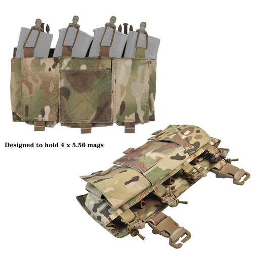 Elastic Quadruple Pack Mag Pouch Tactical Magazine Pouch with Utility Pouch Hook-and-Loop on The Back (CP)