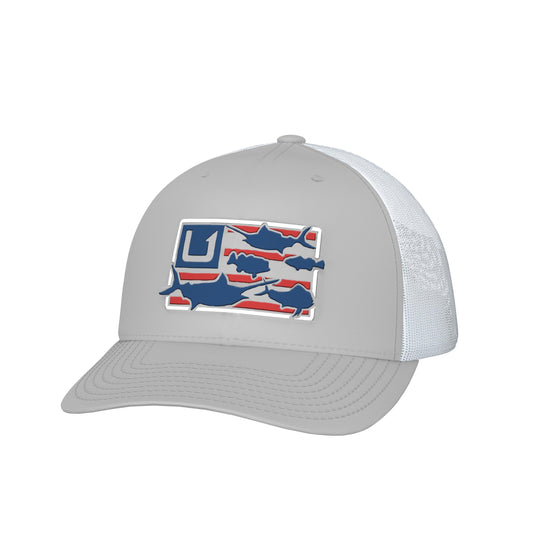 HUK Youth Trucker, Anti-Glare Snapback Fishing Hat for Kids, Trophy Flag-Harbor Mist, One Size