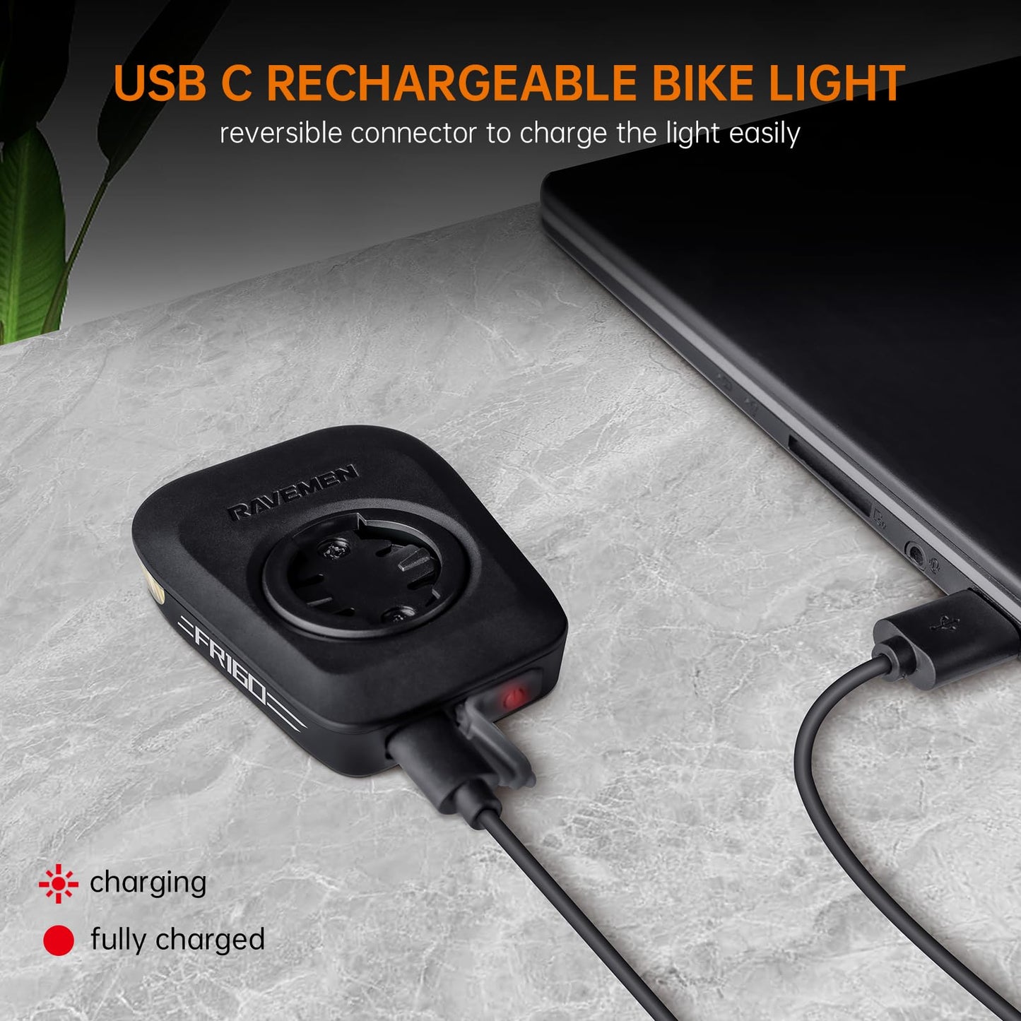 RAVEMEN FR160 Compatible with Garmin Cycling GPS Computer, IPX6 Waterproof Bicycle Front Auxiliary Light with Side Visibility Warning, 6 Modes for Being Seen (Patent Protected)