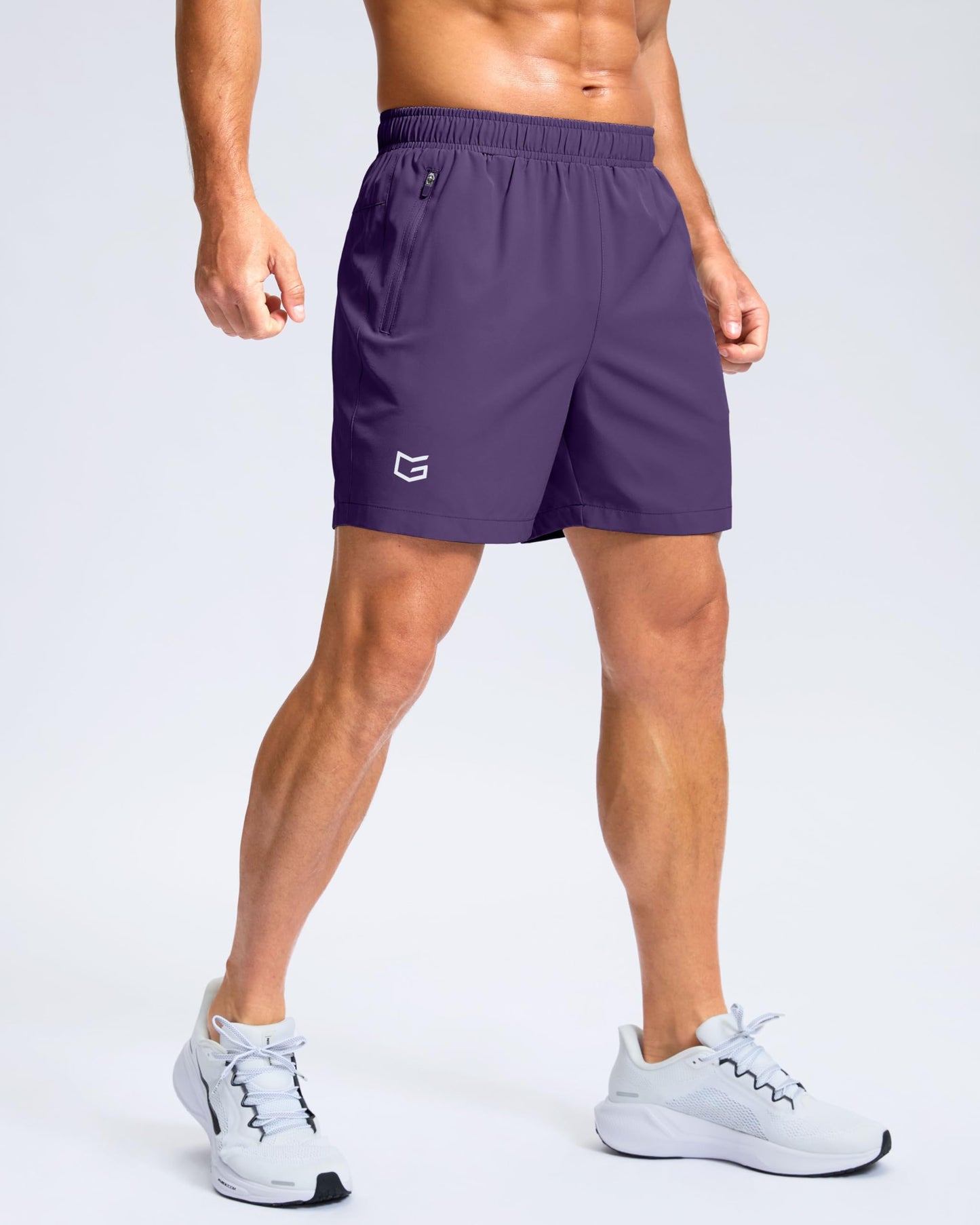 Men's Athletic Running Shorts with Zipper Pockets Quick Dry 7"/ 5"/ 9" Workout Gym Shorts for Basketball Hiking(Purple,5XS)