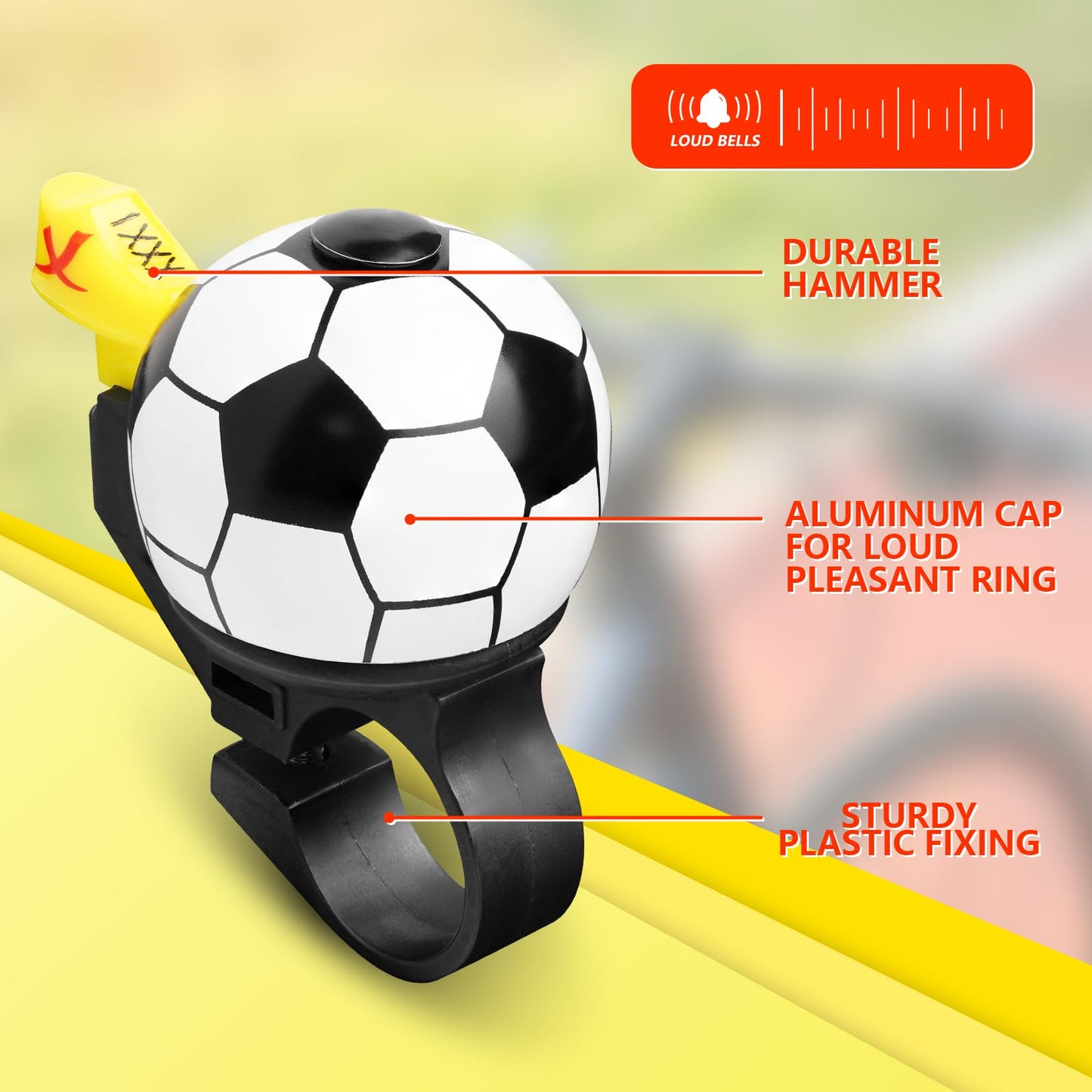 Soccer Bike Bell for Kids - Crisp Sound Mini Ringtone and Fun Bicycle Horns for Children's Bikes