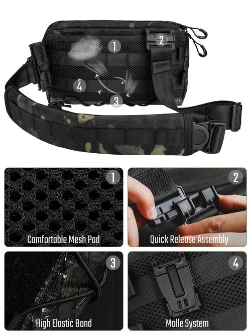 TACTICAL_GEEK Cache L3 Black Camo Crossbody Shoulder Bag, Men Multipurpose Sling Bag, Chest Backpack Casual Shoulder for Daily Carry