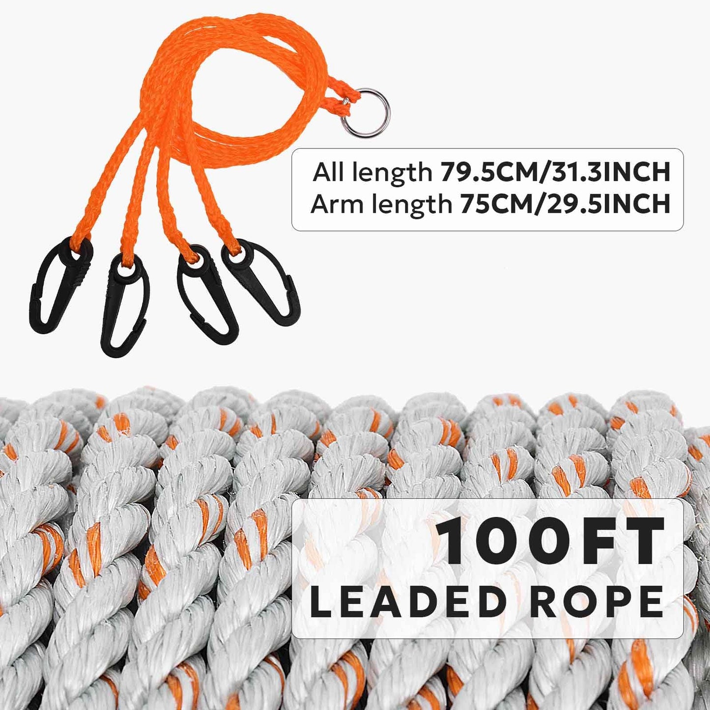 A1FISHER 5/16" Dia-100’ Leaded Core Rope with 13.8’’x5.9’’ Red/White Crab Trap Deep Water Float Buoy, 4 Arm Trap Harness Combo