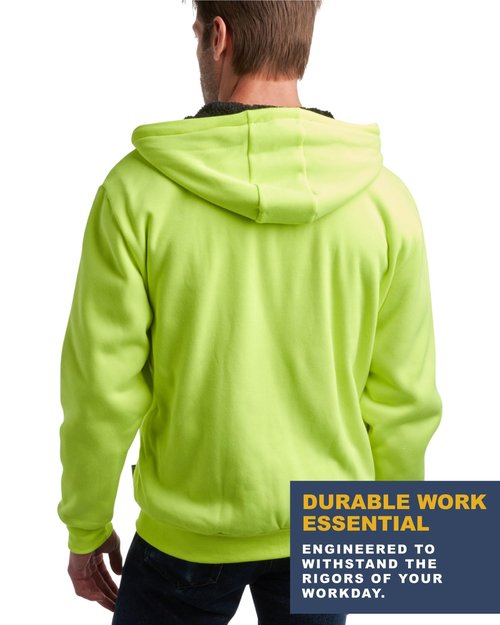 Bass Creek Outfitters Mens High Vis Hoodie - Heavyweight Water Resistant Sherpa Lined Work Hoodies for Men (M-XXL), Size Large, Neon Yellow
