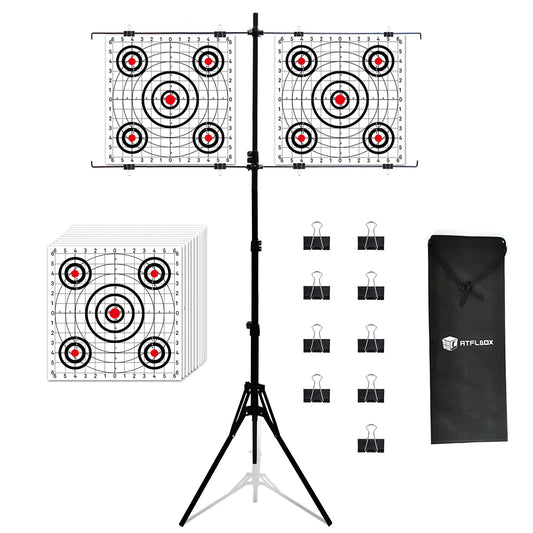 Atflbox Adjustable Paper Target Holder with 10pcs Target Papers for Outdoor, Paper Targets Stand for BB Gun, Airsoft, Airgun Backyard Shooting Practice