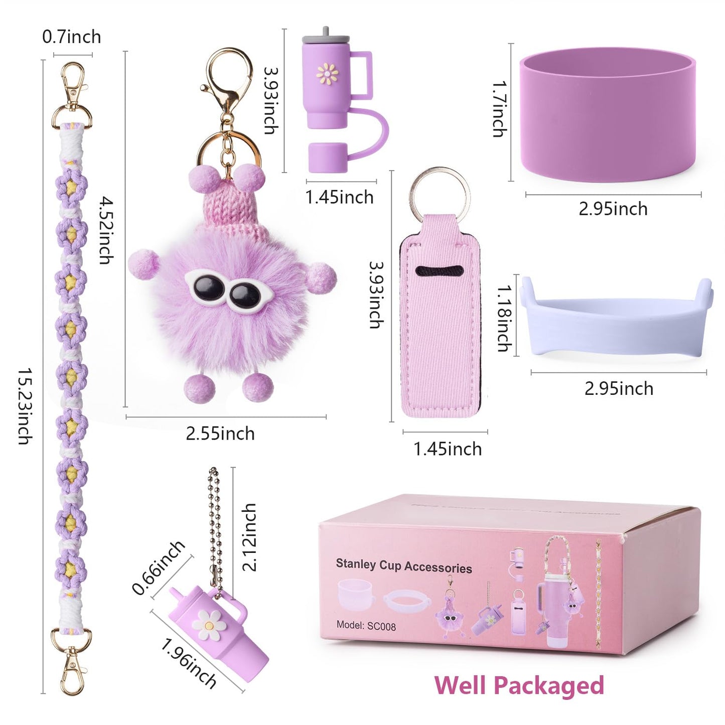 JINHCHIF Stanley Cup Accessories Set I Water Bottle Handle Strap, Silicone Cup Boot, Lipstick Holder, Keychain Charms & Handle Charms,Straw Topper Accessories for Stanley Cup 40oz/30oz