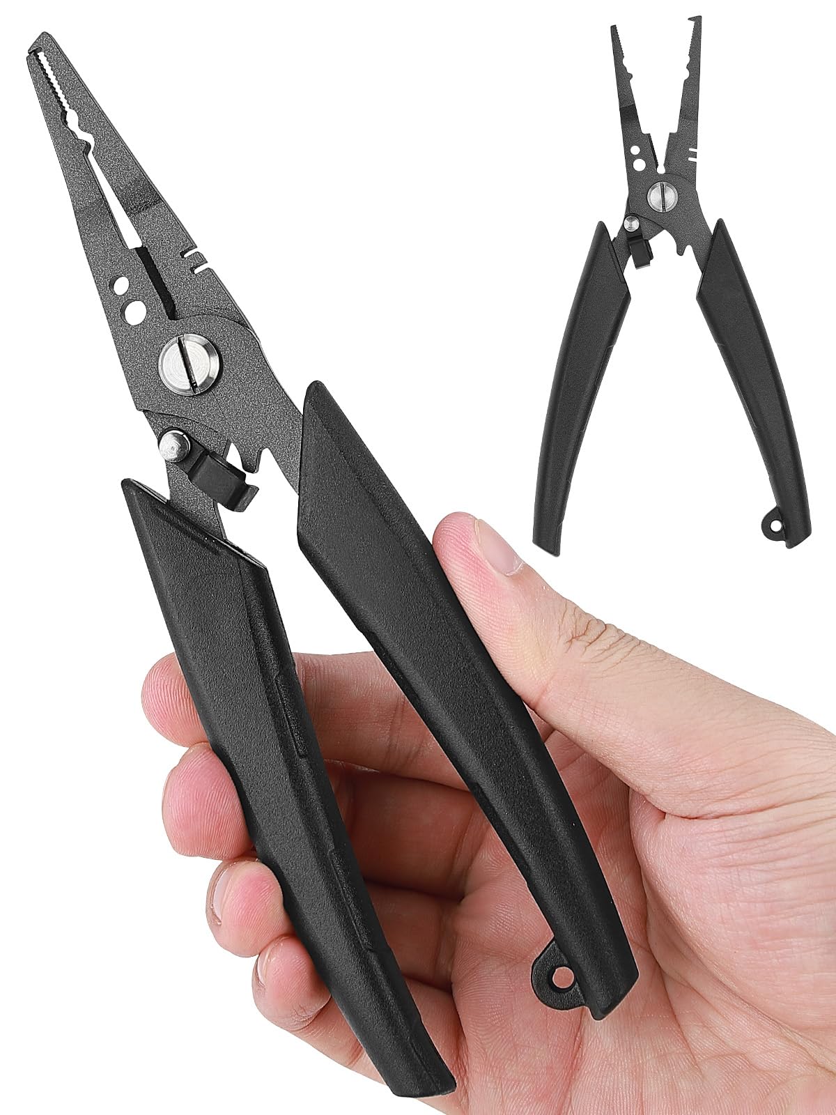 Golden J Teflon Fishing Pliers, Multi-Function Hook Remover-Split Ring Pliers, PE/Braided Line Cutter, Saltwater Resistant Fishing Gear, For Deep-Sea, Ice & Surf Fishing - Ideal for Anglers