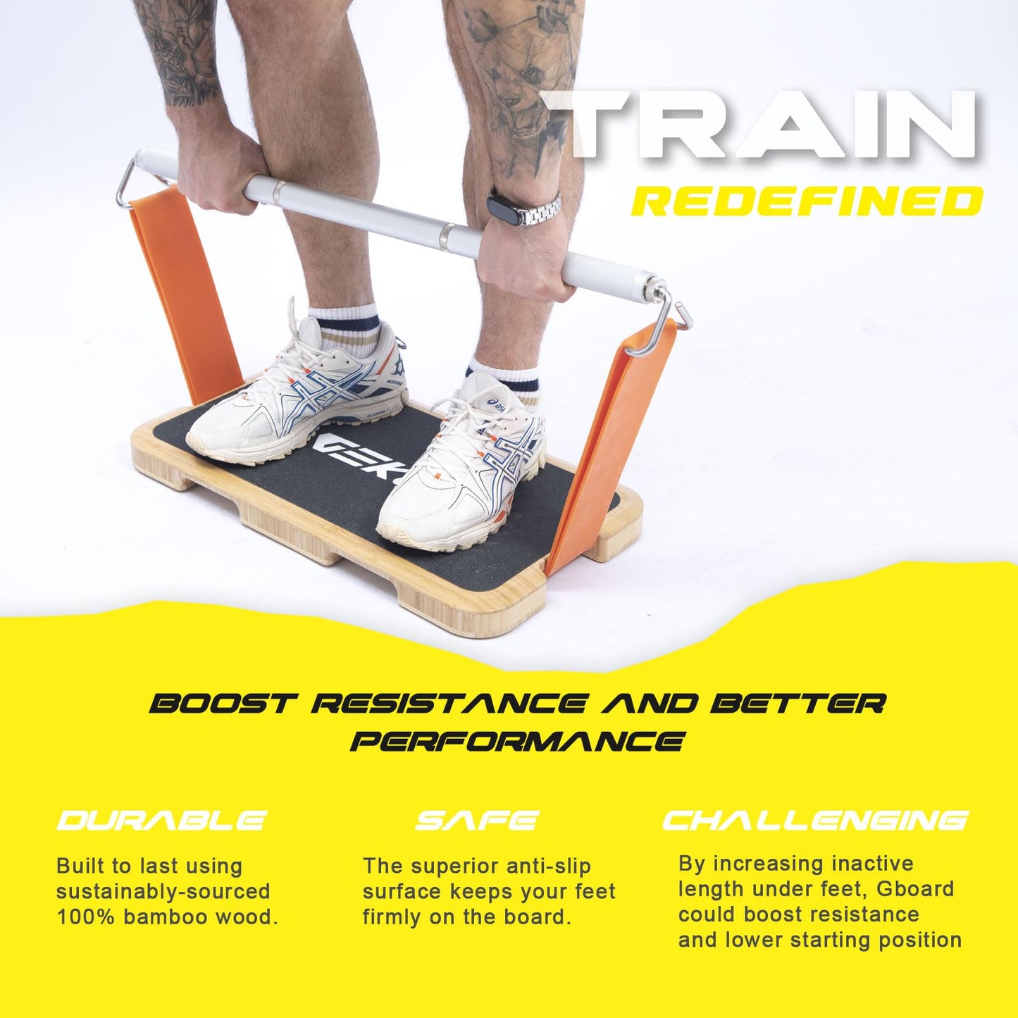 GEKU FIT Bamboo Fitness Board for Resistance Band Workouts - Eco-Friendly Exercise Platform with Non-Slip Surface for Strength Training, Stretching, and Full-Body Home Gym (Bamboo Fitness Board)