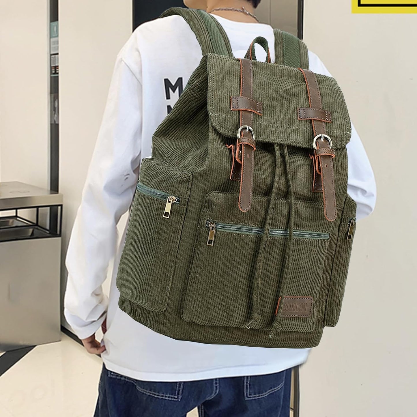 Vintage Leather Trim Backpack for Men & Women | Casual Travel Rucksack for Laptops