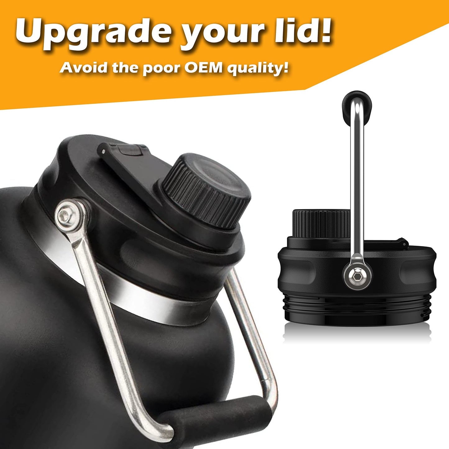 Jmoe USA Improved Jug Lid for RTIC Half Gallon and One Gallon Jugs | Replacement Lid With Upgraded Features, Better Cap, Rubber Grip, Thicker Steel, and Better Gasket | Made of BPA Free Plastic