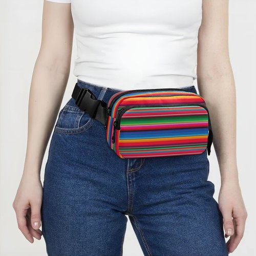 Mexican Serape Belt Bag for Women Men Blanket Stripes Rainbow Fanny Pack Small Waist Pouch Crossbody Bags for Outdoor Hiking Running Travel