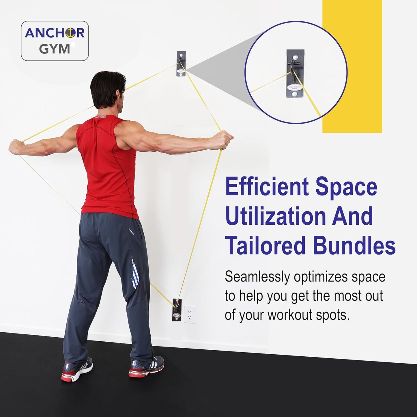 Anchor Gym Core Station - Wall Mount Workout Anchors for Resistance Band, Three Units with Two Hooks for Exercise Bands, Body Weight Straps, Strength Training - (Wood Mounting Screws Included)
